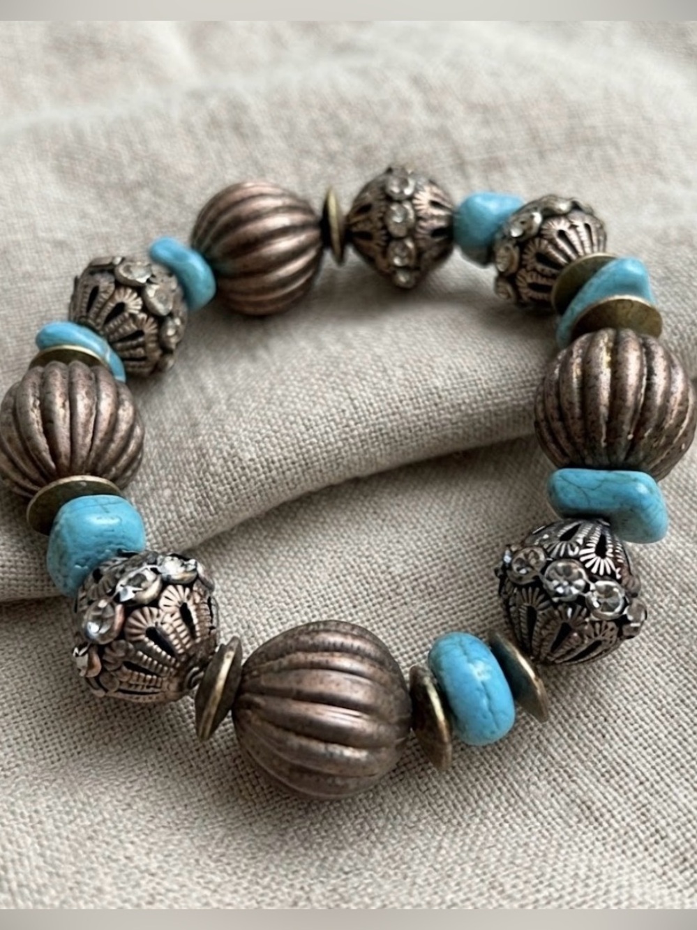 Bohemian Turquoise and Bronze Beaded Bracelet